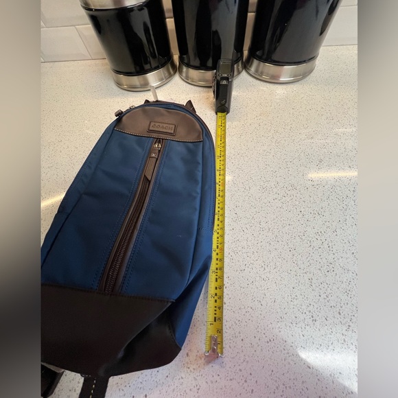 New with Tags Coach Dark Blue Varick Nylon Sling Bag with Brown Leather Trim - Picture 6 of 6